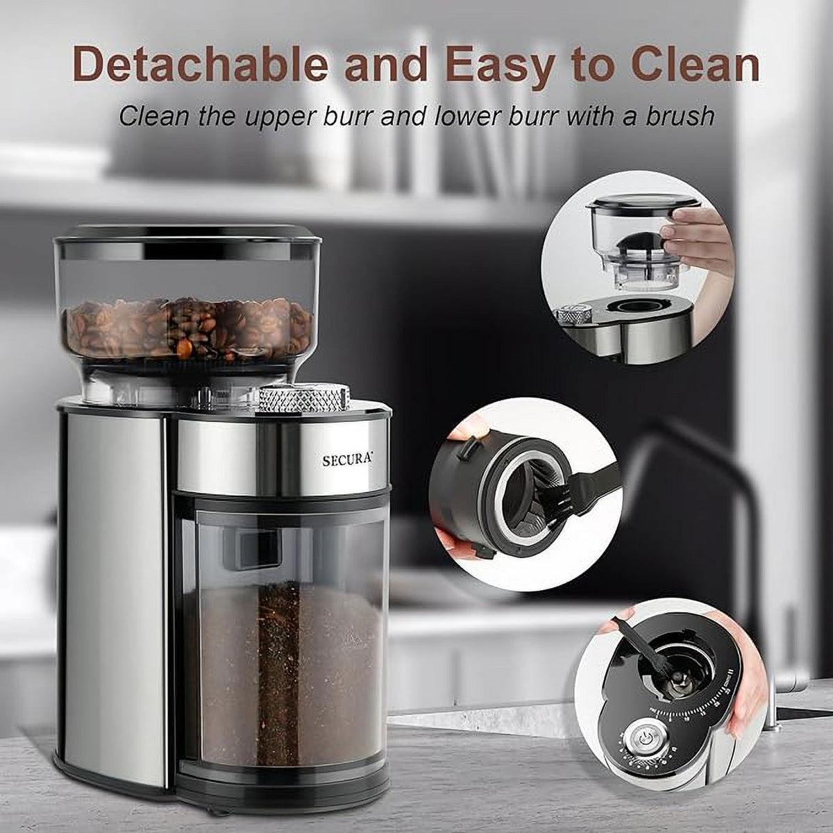 Stainless Steel Electric Conical Burr Coffee Grinder Y430041