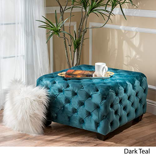 Dark Teal Velvet Ottoman Y968934