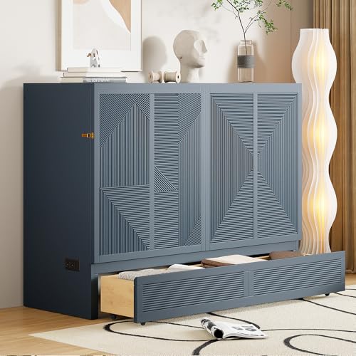 Gray Full Size Murphy Bed with Storage Drawer O66539