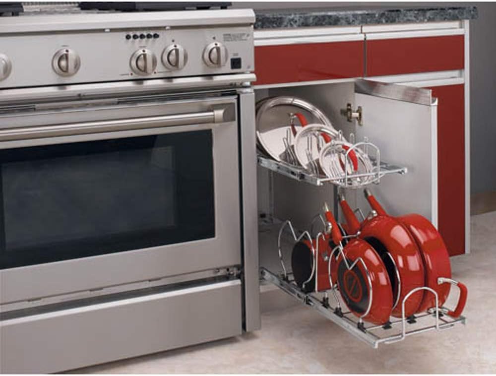 12-Inch 2-Tier Wire Pull Out Kitchen Cabinet Organizer, Chrome Q9558