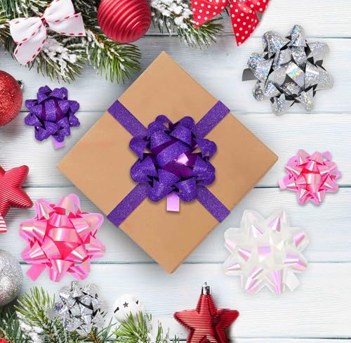 32 Pcs Multi Colored Gift Bows Assortment Set with 8 Curling Ribbon Rolls A288