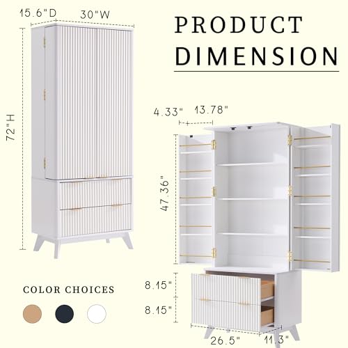 72" Dark Grey Wood Pantry Cabinet with 10 Door Shelves & 2 Drawers Q89655