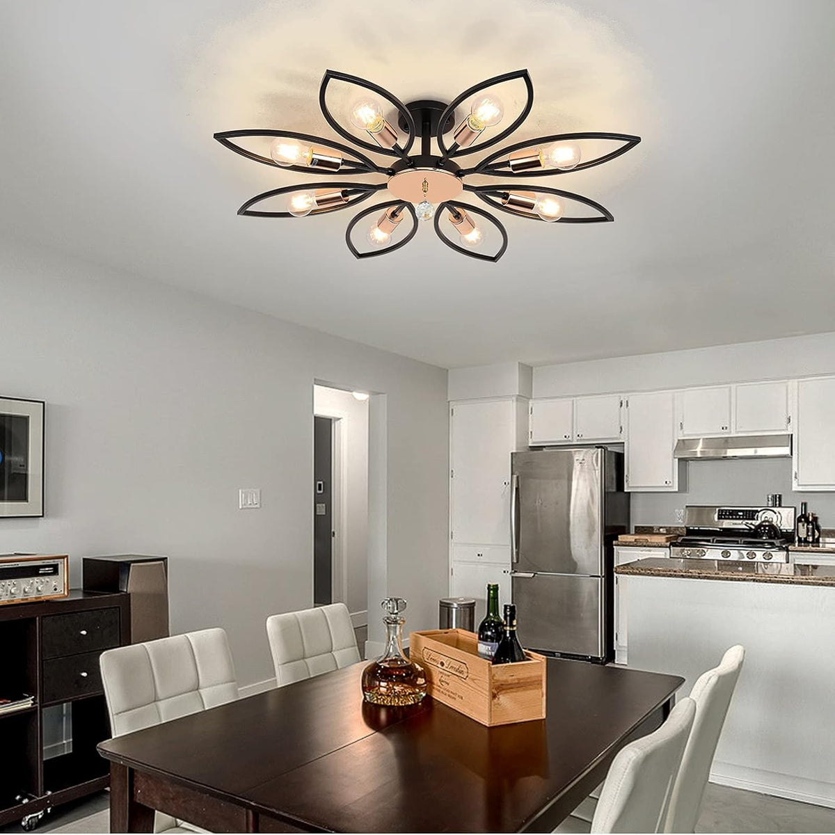 Black 6 Lights LED Semi Flush Mount Ceiling Light T793997