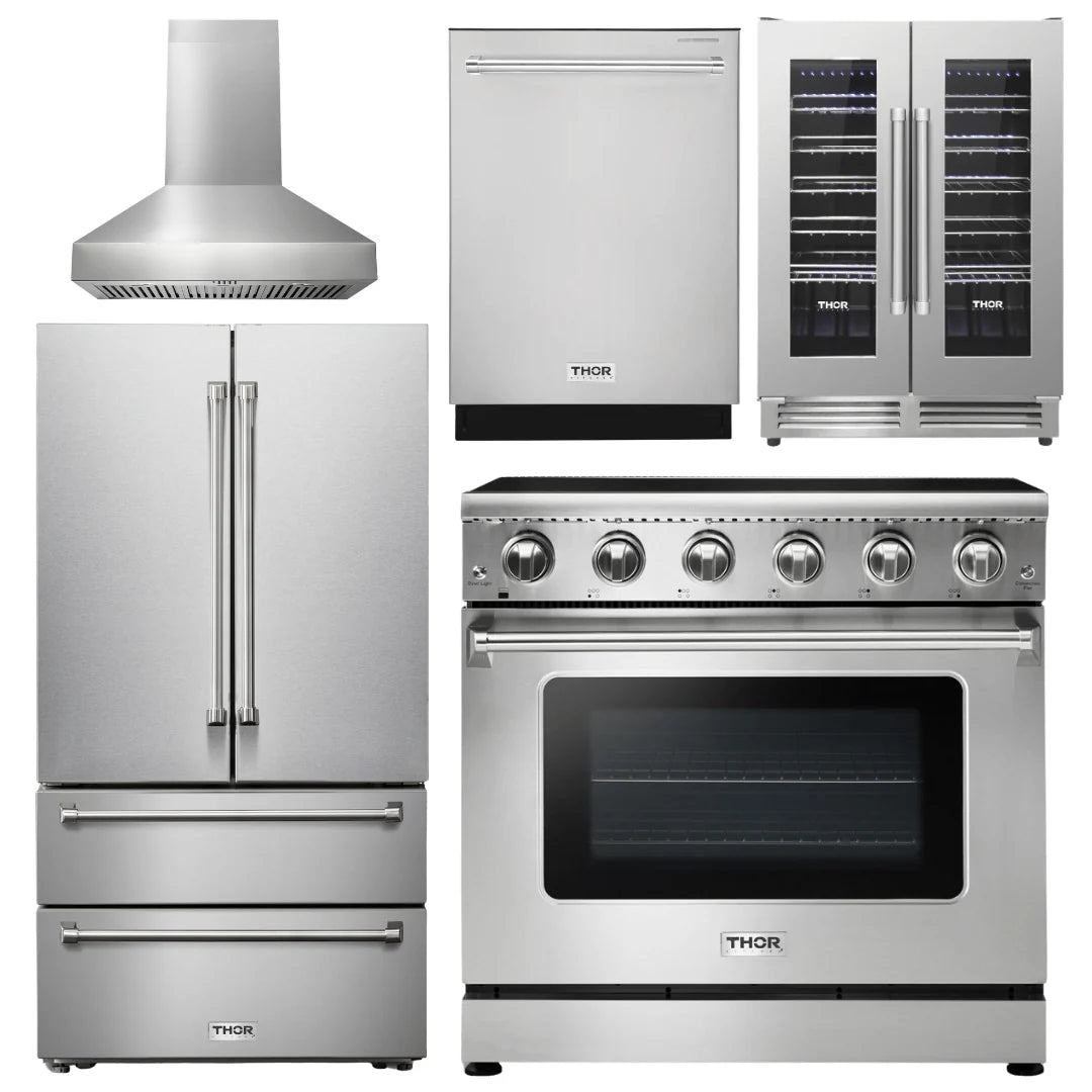 36 Electric Range, Range Hood, Refrigerator, Dishwasher, Wine Cooler E2890