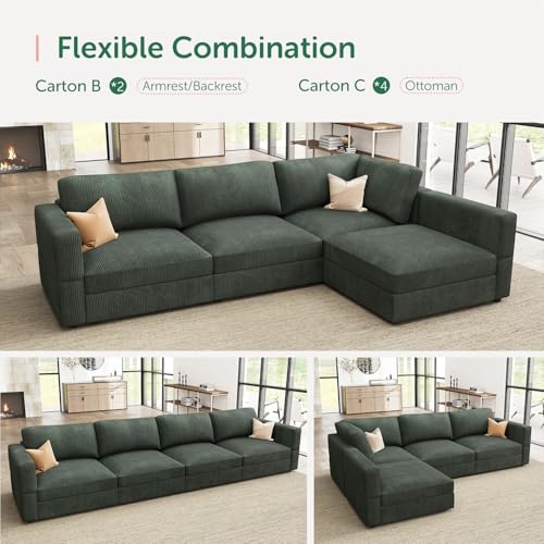 Beige Corduroy Modular Sectional Sofa with Storage K425