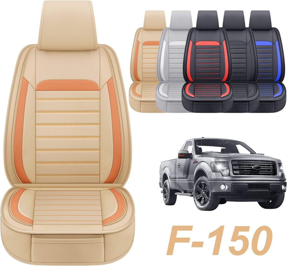Gray Faux Leather Full Set Pickup Truck Seat Covers E45451
