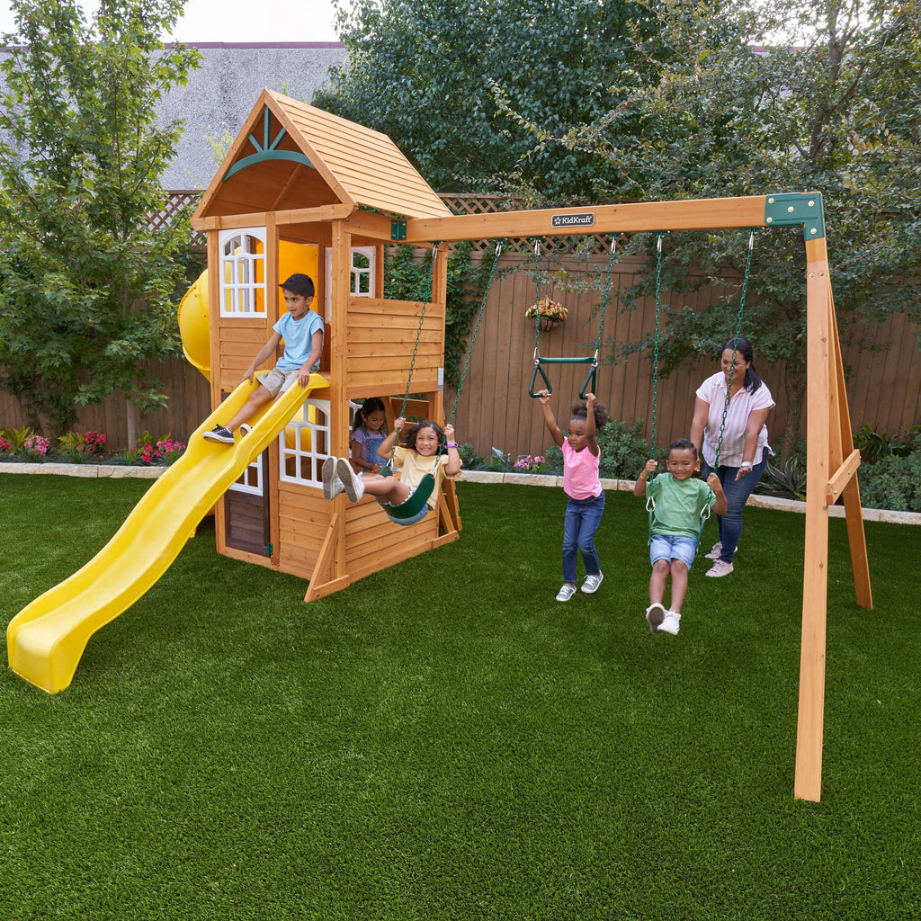 Wooden Swing Set with Slide and Play Kitchen S81621