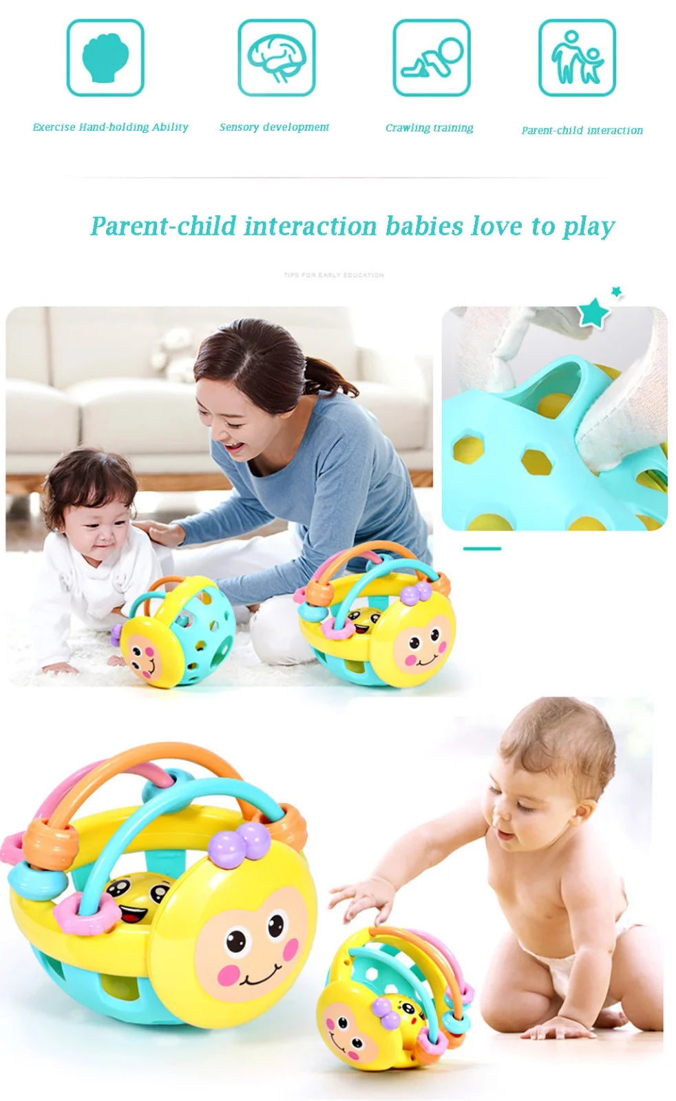 Ball Rattles Bell Infant Baby Plastic Toy Hand Bell Education Toy V256506