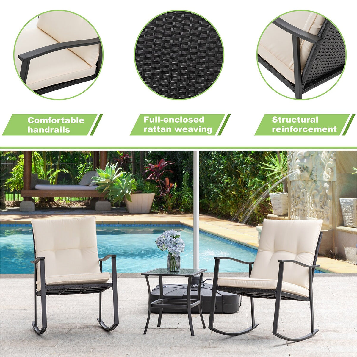 3 Piece Beige Outdoor Rocking Chair Set C80886