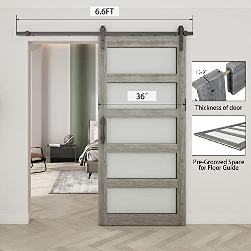 42in x 84in Frosted Glass Barn Door with 7FT Sliding Door Hardware Kit W1599