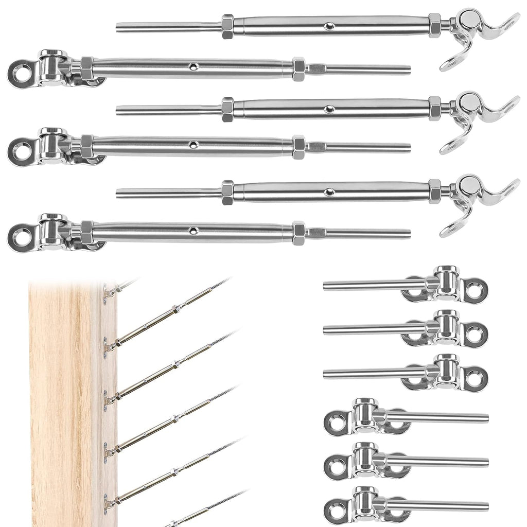 20 Set Cable Railing Kit 1/8 Swage Toggle Turnbuckle Hardware T316 Stainless Steel Angle 180° Adjustable J1271
