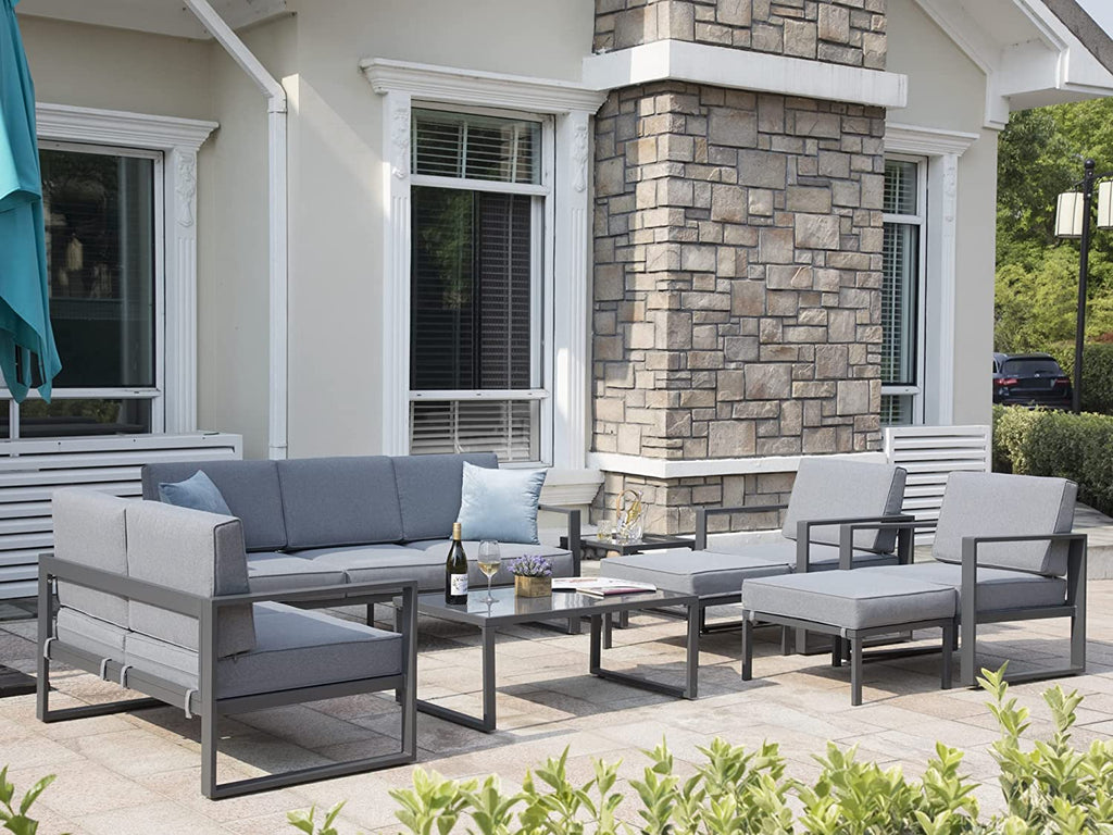 Grey 8 Piece Aluminum Outdoor Sectional Sofa with Ottomans and Coffee Table Z5168