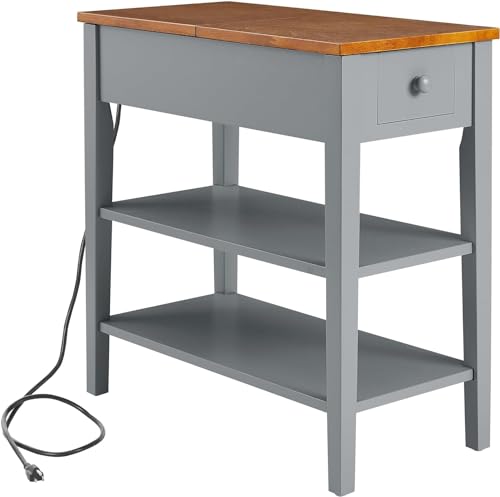 Gray Side Table with Charging Post and Storage Cabinet C8075