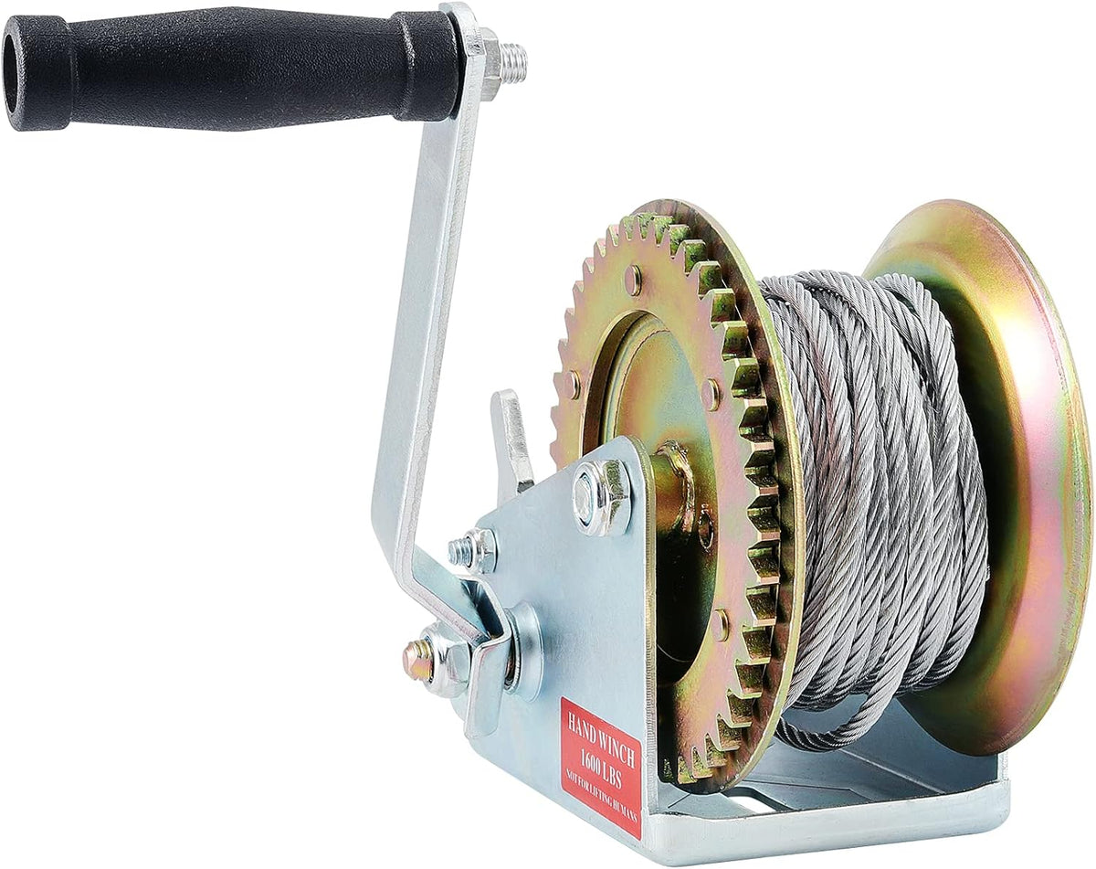 Heavy Duty Hand Winch with 49ft Steel Cable 1600lbs Capacity Pack of 2 O6278