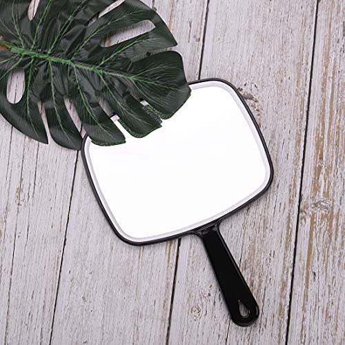 Large Wall Mount Hand Mirror with Handle Square Black 10.3inx7.3in J68914