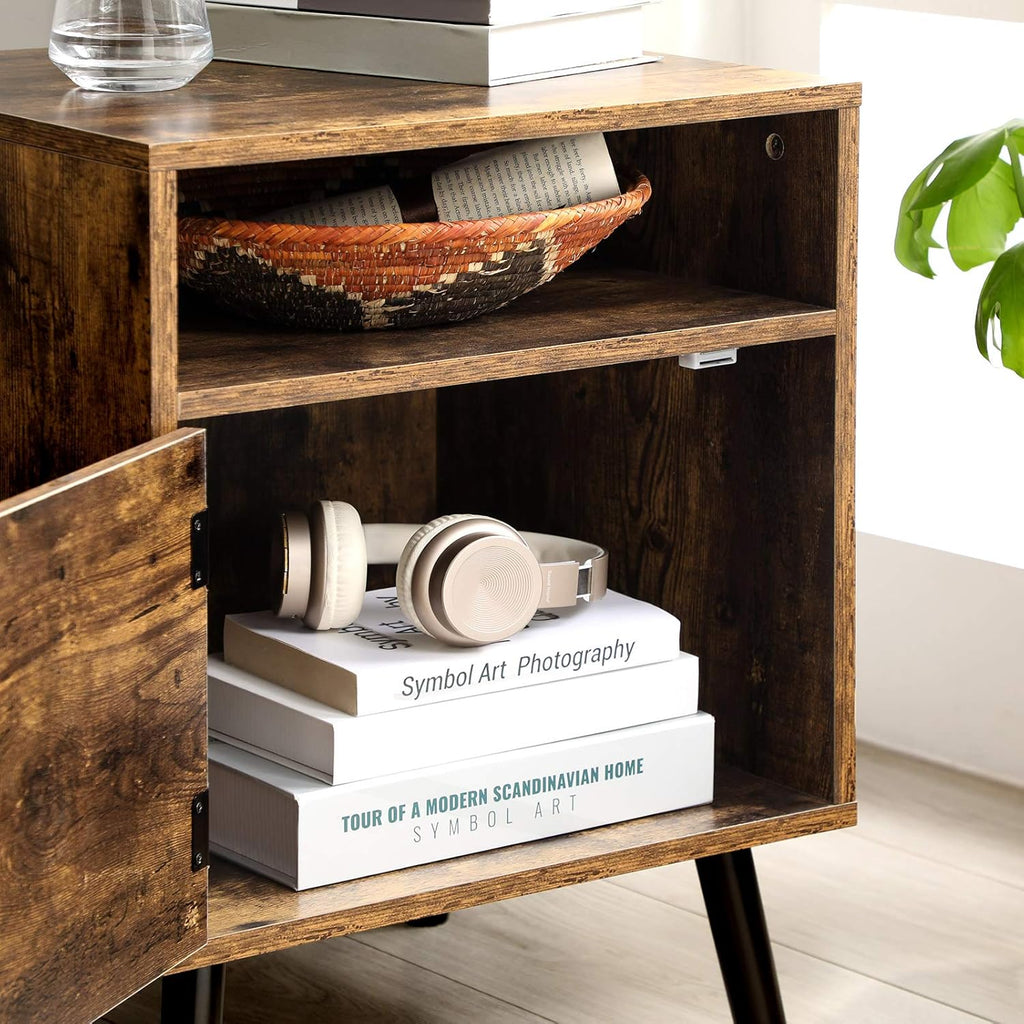 Rustic Brown Nightstand with Open Shelf and Cabinet F42603