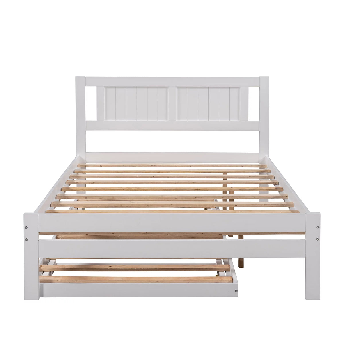 Platform Bed with Adjustable Trundle, Solid Wood, Headboard K652