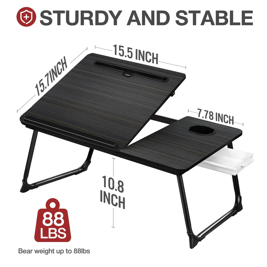 Foldable Adjustable Lap Desk with Cup Holder, Black G249473