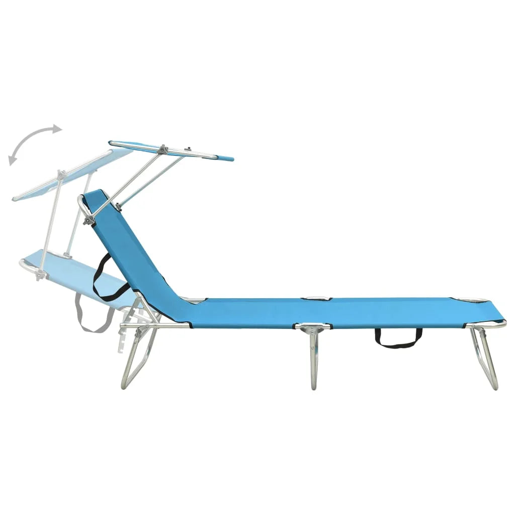 Folding Sun Lounger with Canopy Steel Turquoise and Blue J304714