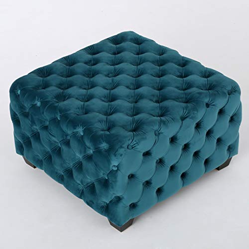Dark Teal Velvet Ottoman Y968934