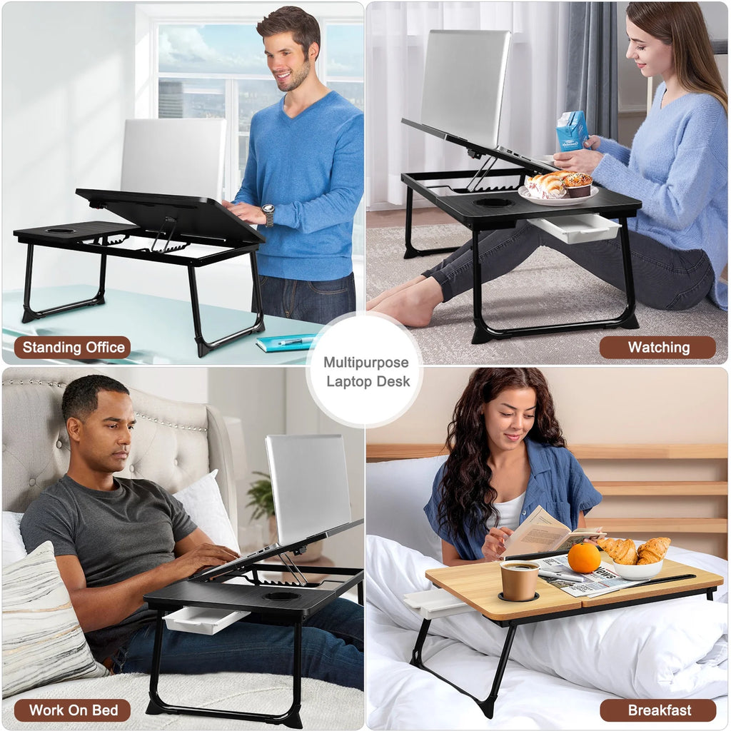 Foldable Adjustable Lap Desk with Cup Holder, Black G249473