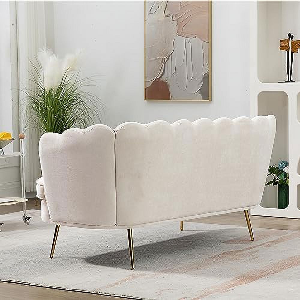 Ivory Boucle 2-Seater Loveseat Sofa with Gold Metal Legs Z494