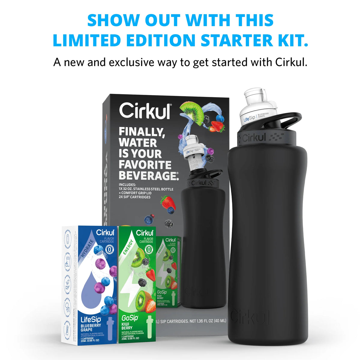 32oz Rose Gold Stainless Steel Water Bottle Starter Kit with Lid and 2 Flavor Cartridges Y454137