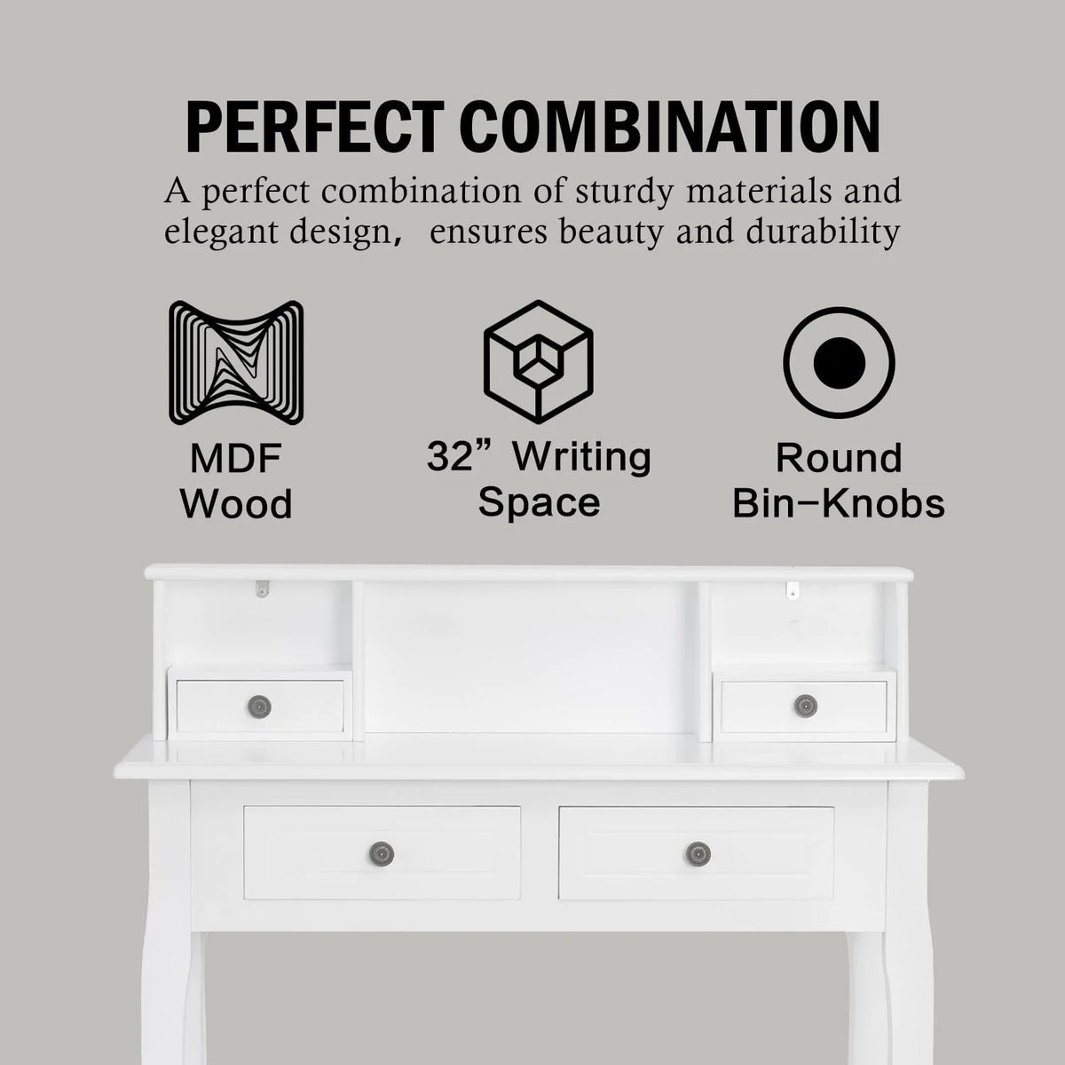 White 32 Inch Writing Desk with Storage Drawers C9454