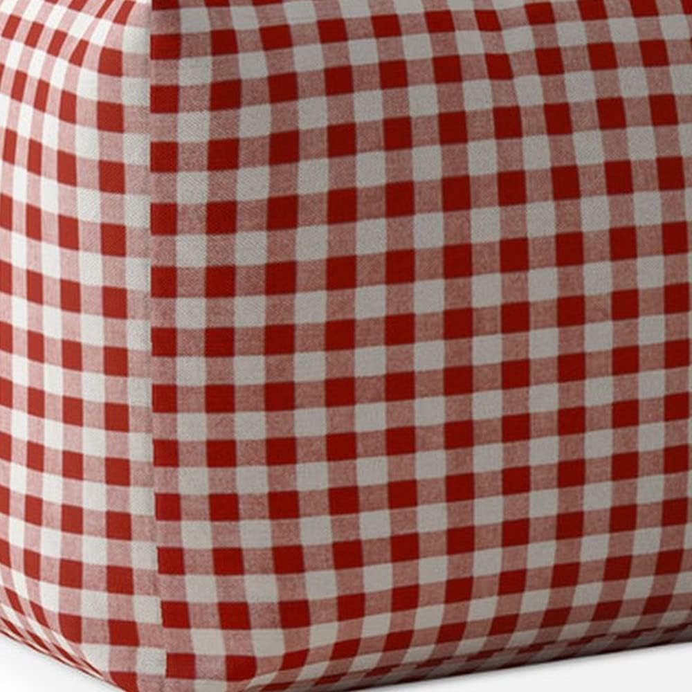 Red and White Cotton Gingham Pouf Ottoman K5502