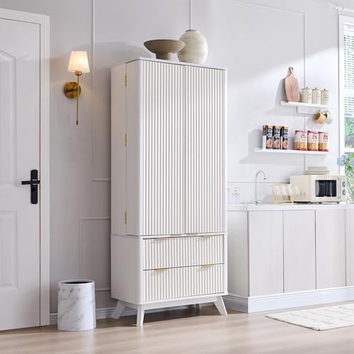 72" Dark Grey Wood Pantry Cabinet with 10 Door Shelves & 2 Drawers Q89655
