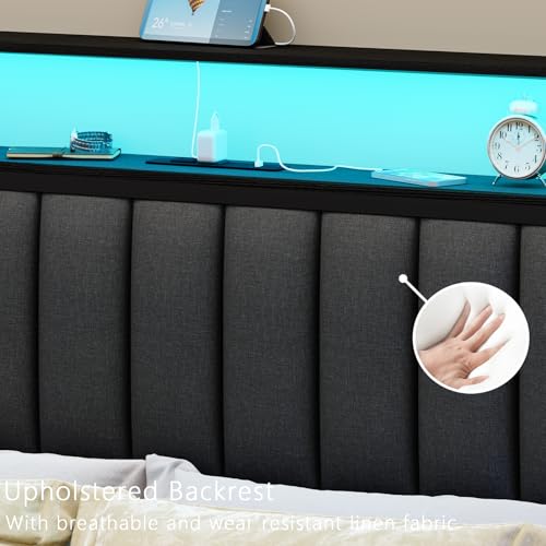 Full Size Bed Frame with Charging Station and LED Lights L186603