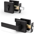 6 Pack Square Matte Black Door Handle Set with Double Keyed Deadbolt K73287