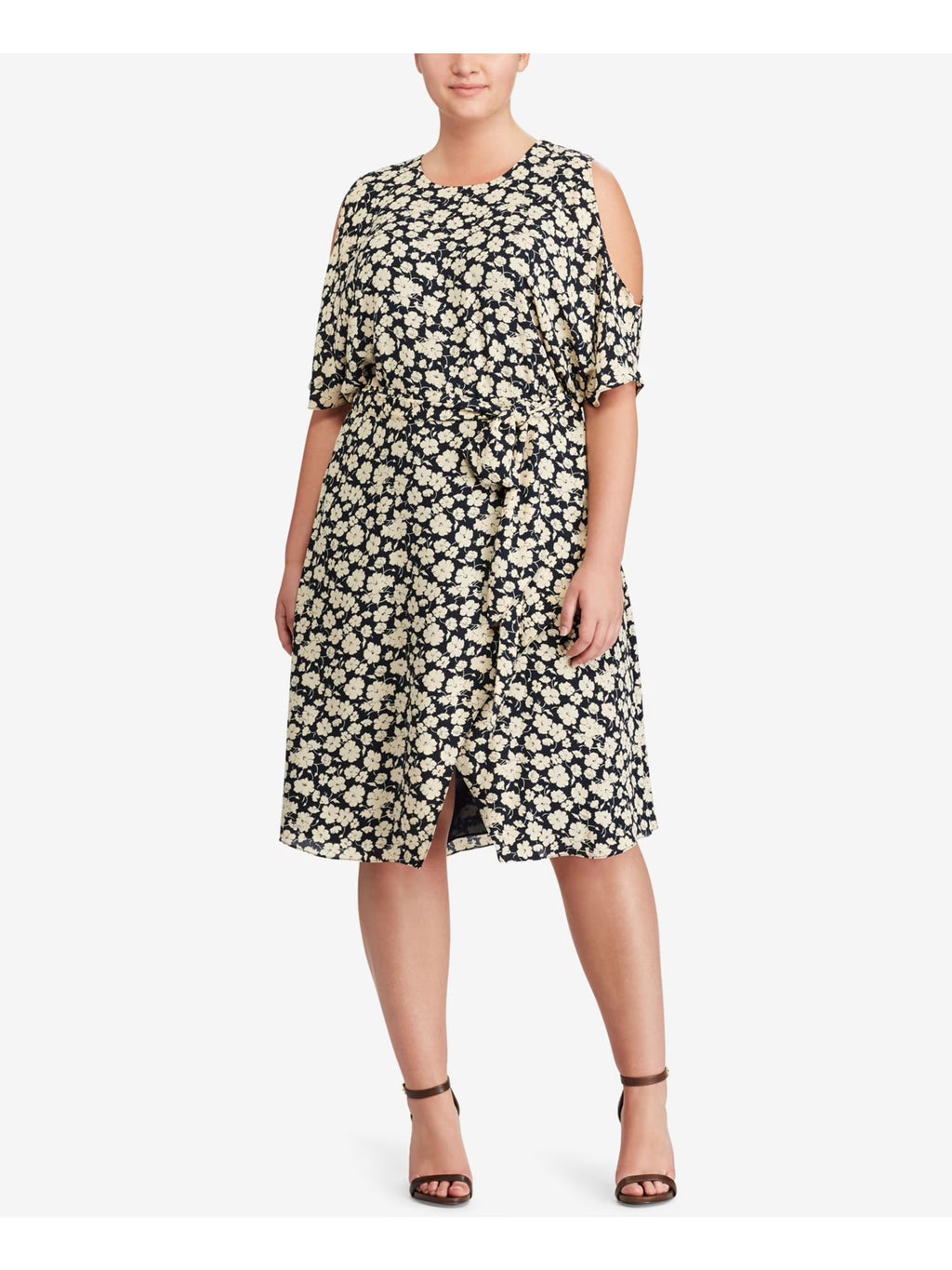 Navy Floral Short Sleeve A-Line Dress Plus 16W B353638