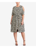Navy Floral Short Sleeve A-Line Dress Plus 16W B353638