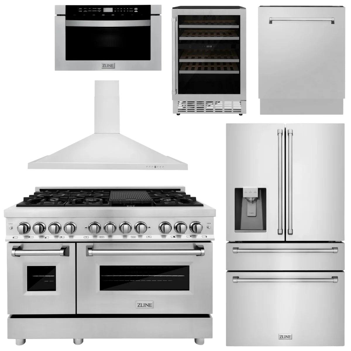 48 Dual Fuel Range, Range Hood, Refrigerator, Microwave Drawer, Dishwasher and Wine Cooler N45523