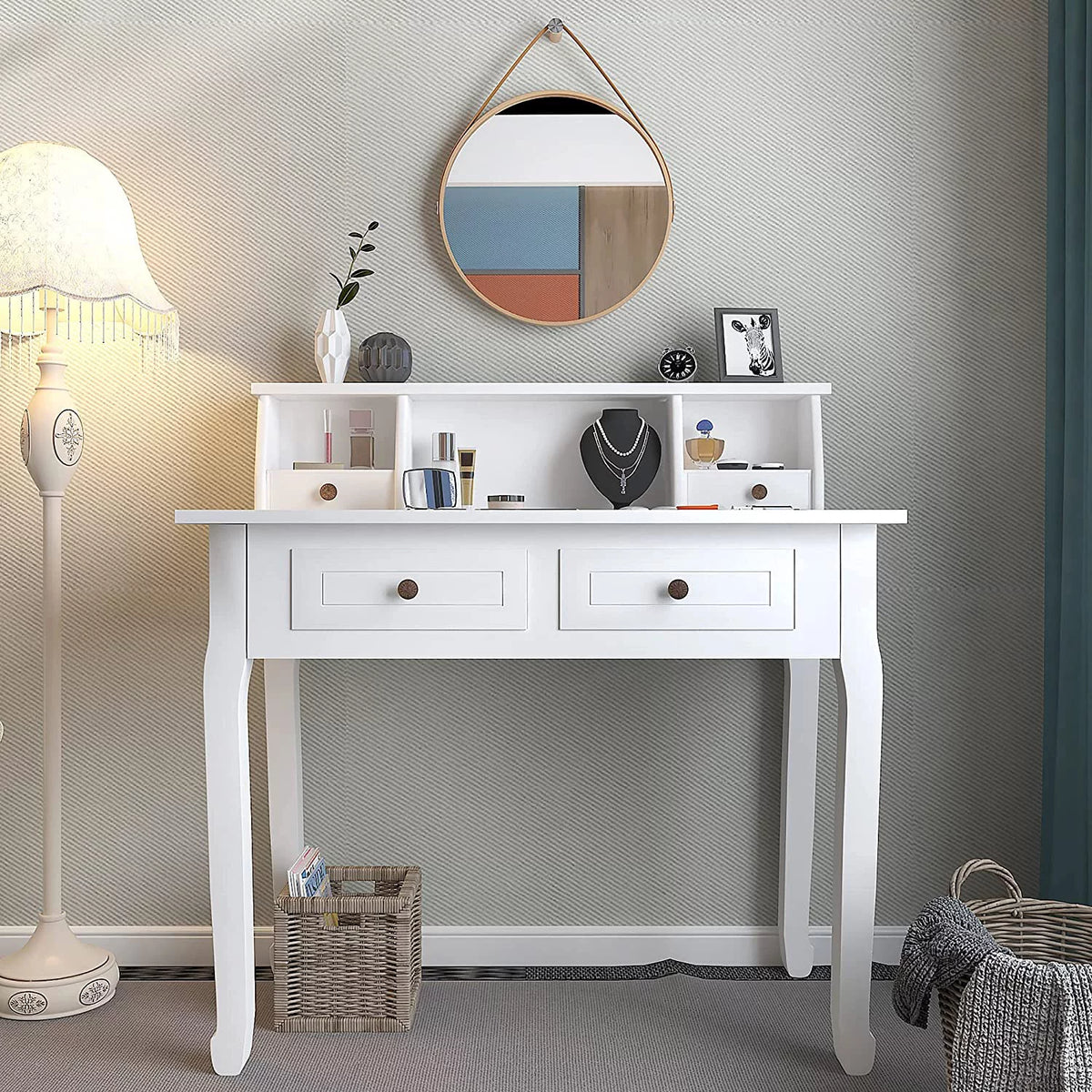 White 32 Inch Writing Desk with Storage Drawers C9454