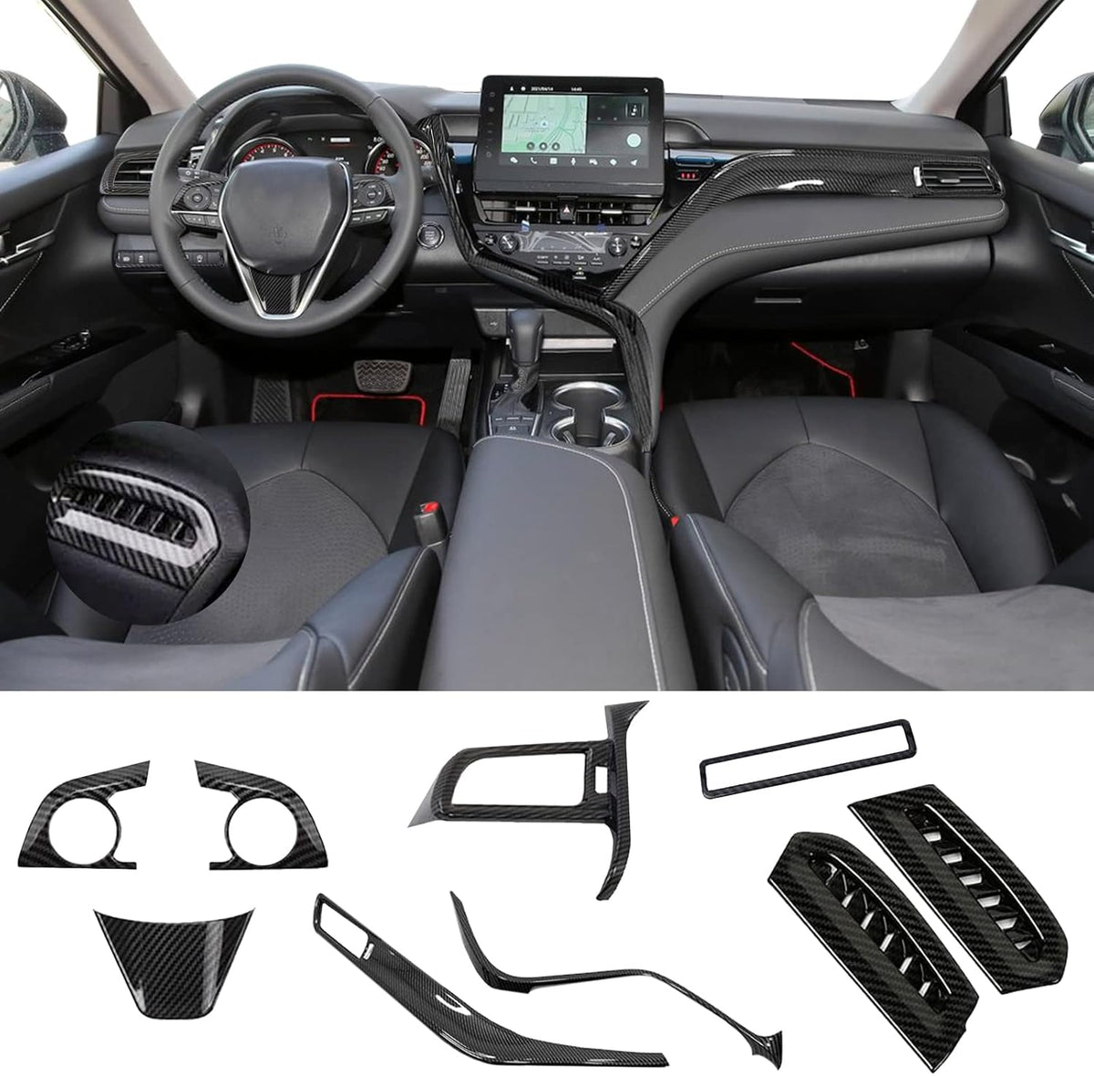 Carbon Fiber Black 10Pcs Car Interior Trim Set V8311