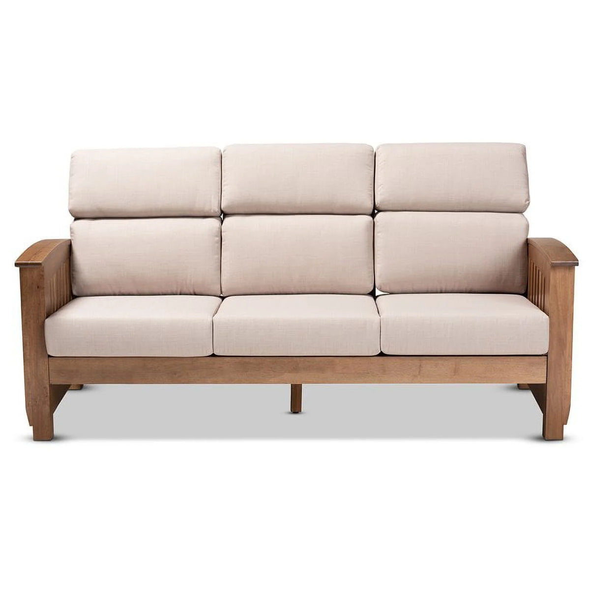 Modern Wood Fabric 3-Seater Sofa in Taupe Walnut Brown J2310