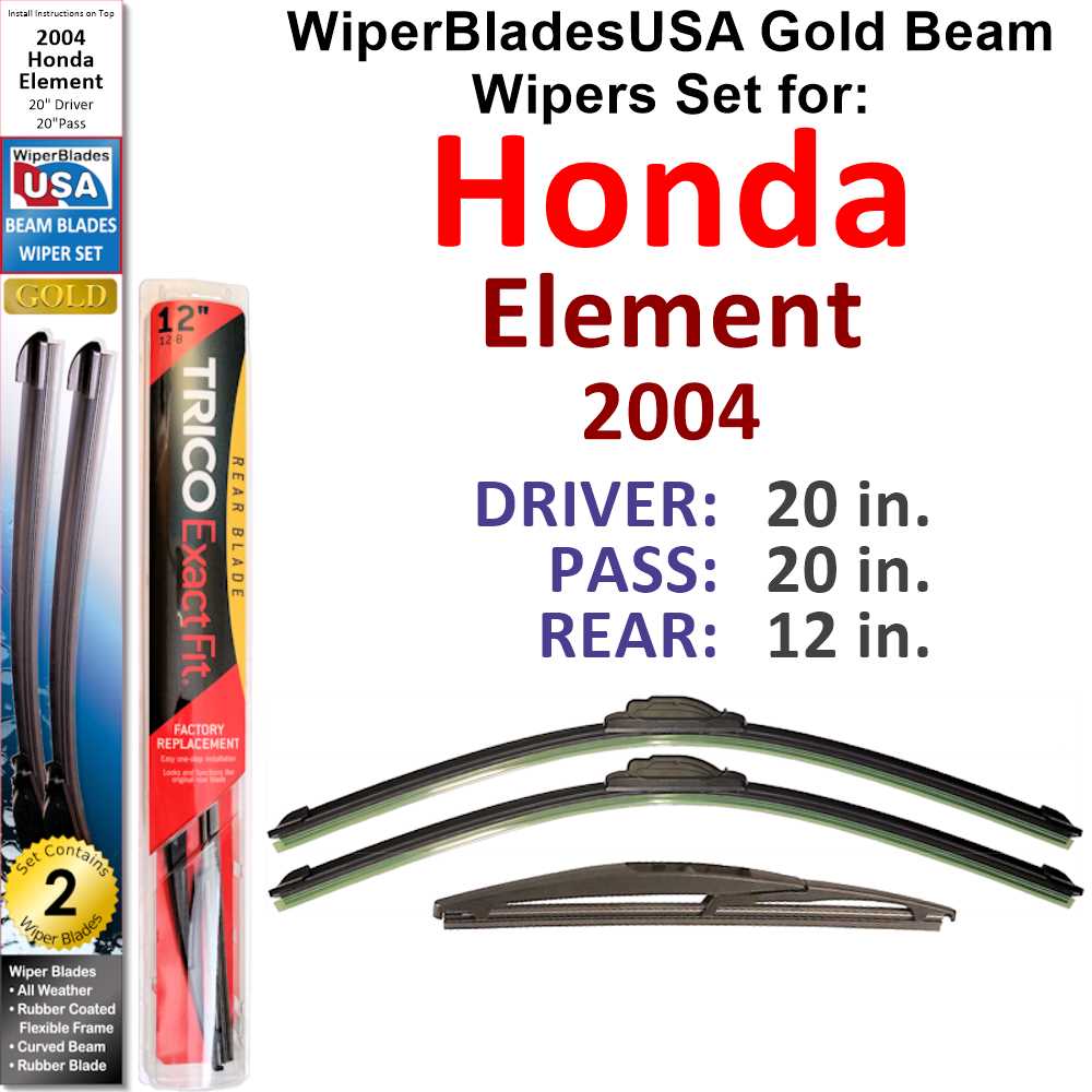 2004 Honda Element Wiper Blades Set of 3 with Rear Wiper G92037