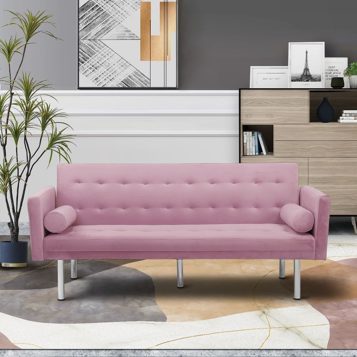 Pink Velvet Convertible Sofa Sleeper Sofa Q303549