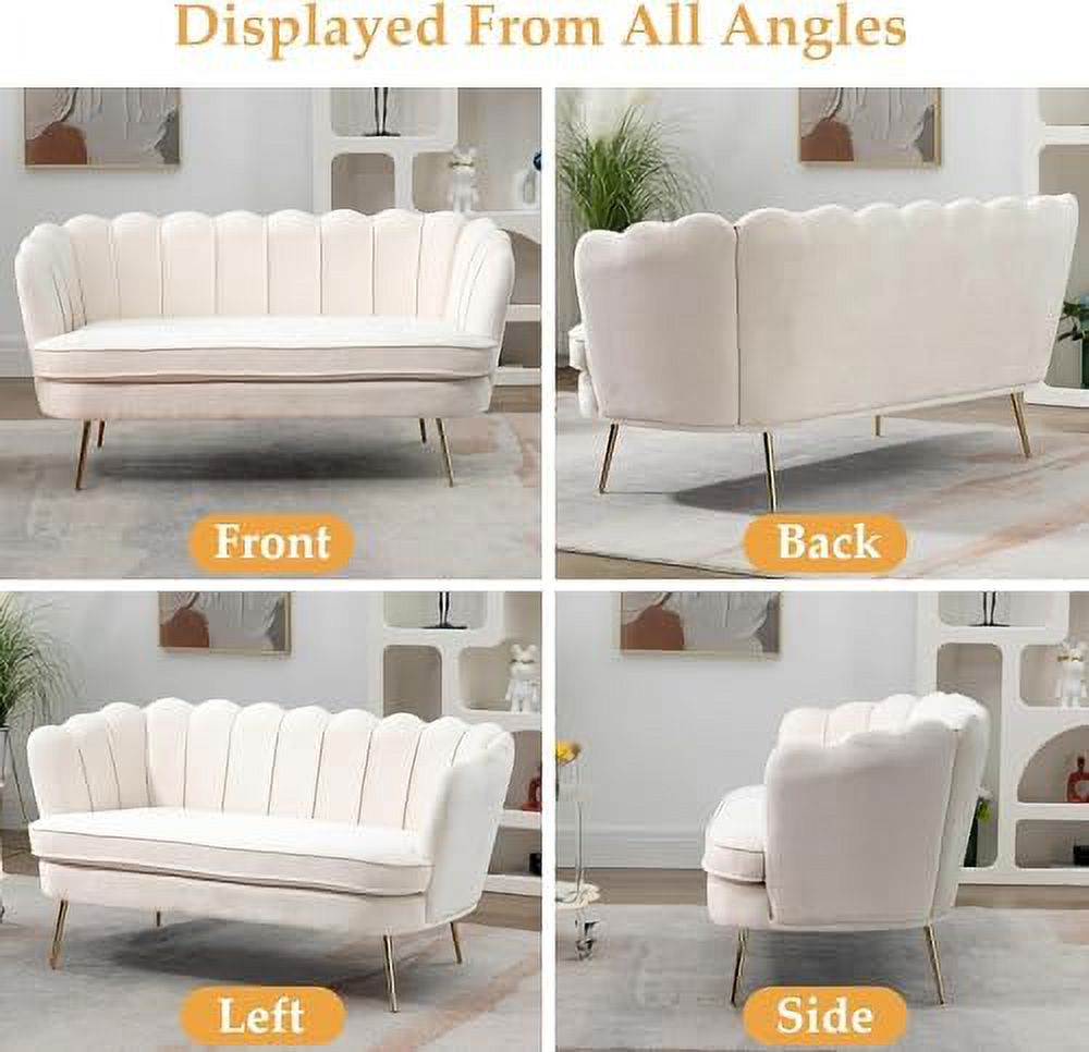 Ivory Boucle 2-Seater Loveseat Sofa with Gold Metal Legs Z494