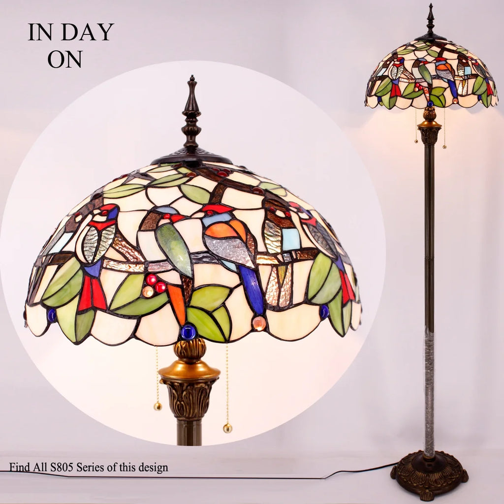 Bronze Floor Lamp with Stained Glass Shade G61077