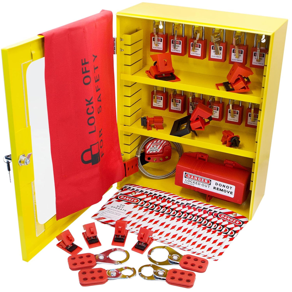 Lockout Tagout Storage Cabinet, 69 Piece Wall-Mountable Station H45774
