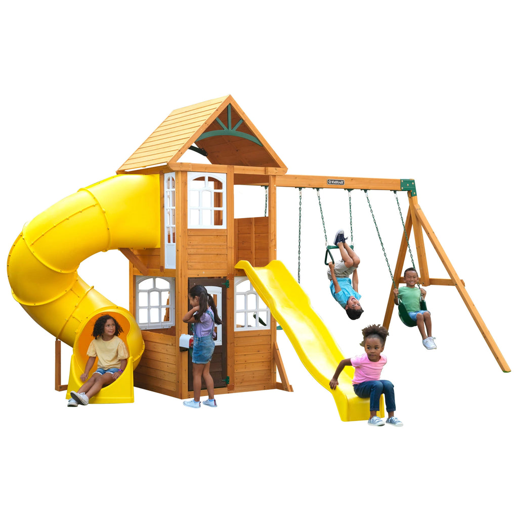 Wooden Swing Set with Slide and Play Kitchen S81621