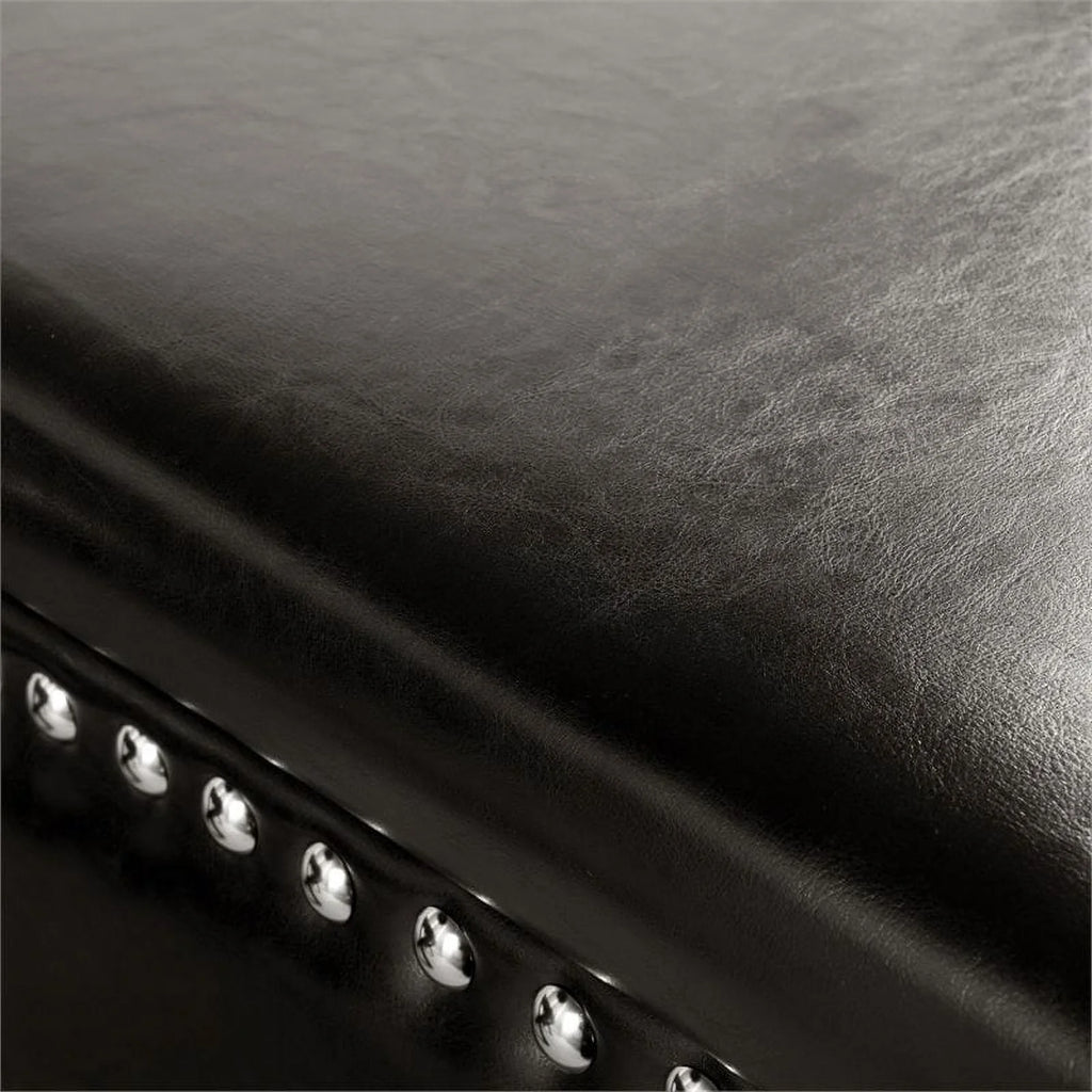 Espresso Faux Leather Storage Bench with Nailhead Trim B1717