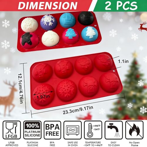 2 Pcs 8-Cavity Christmas Hot Cocoa Bomb Silicone Mold W421