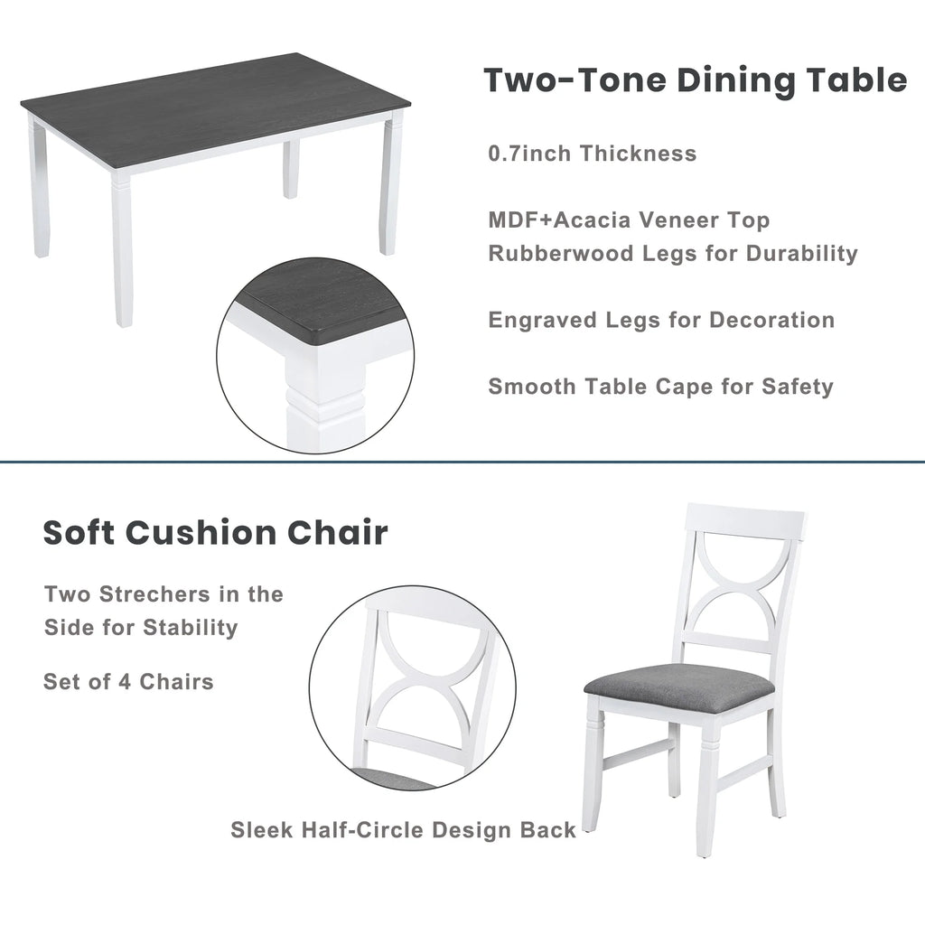 6 Piece Dining Table Set with 4 Chairs and Upholstered Bench A7041