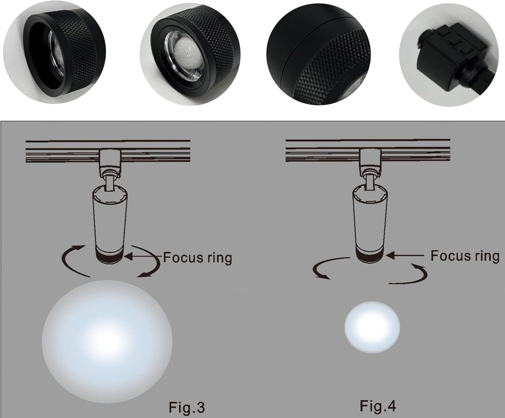 20W Zoom Dimmable LED Track Light Head Black 4000k N91065
