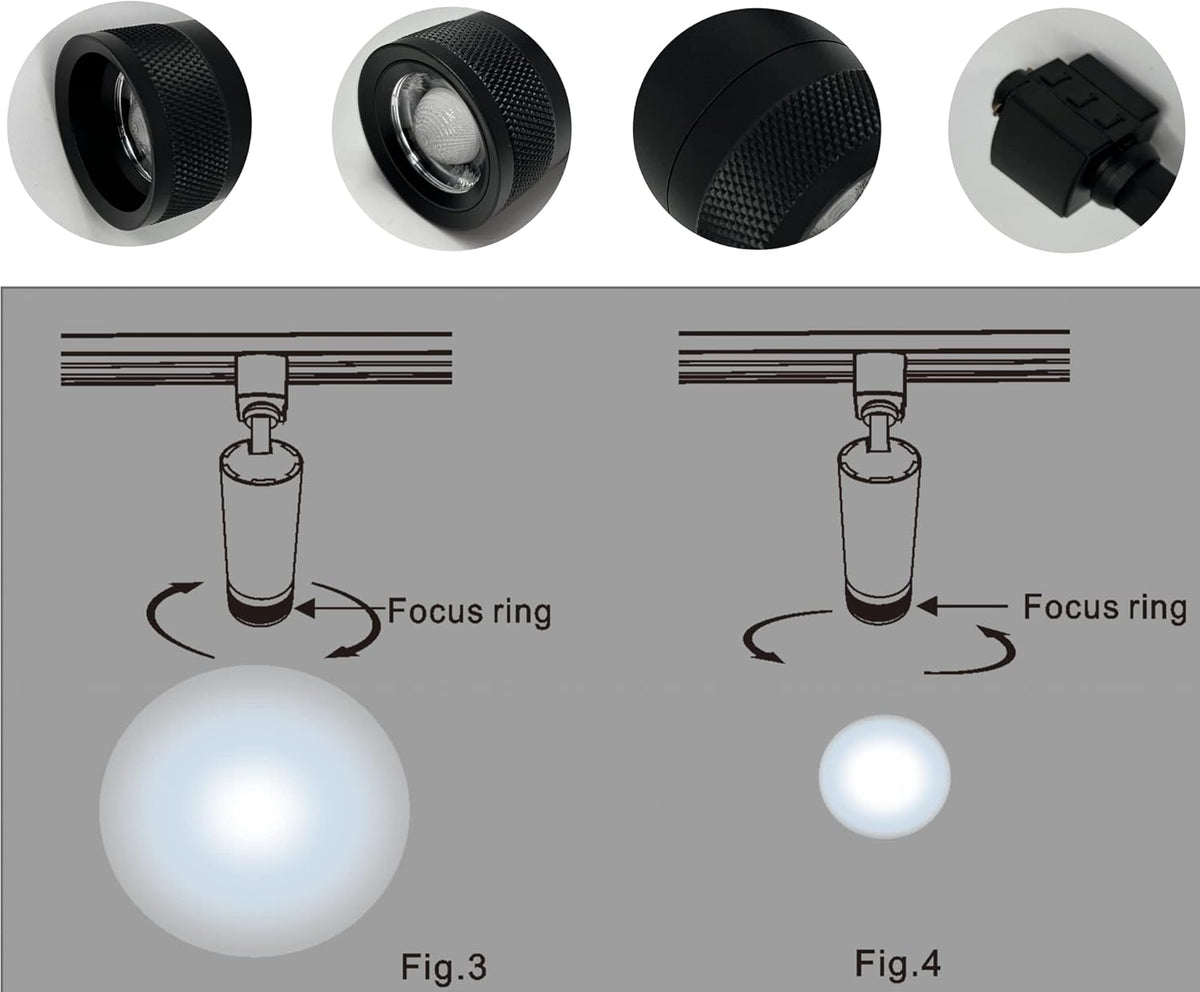 20W Zoom Dimmable LED Track Light Head Black 4000k N91065