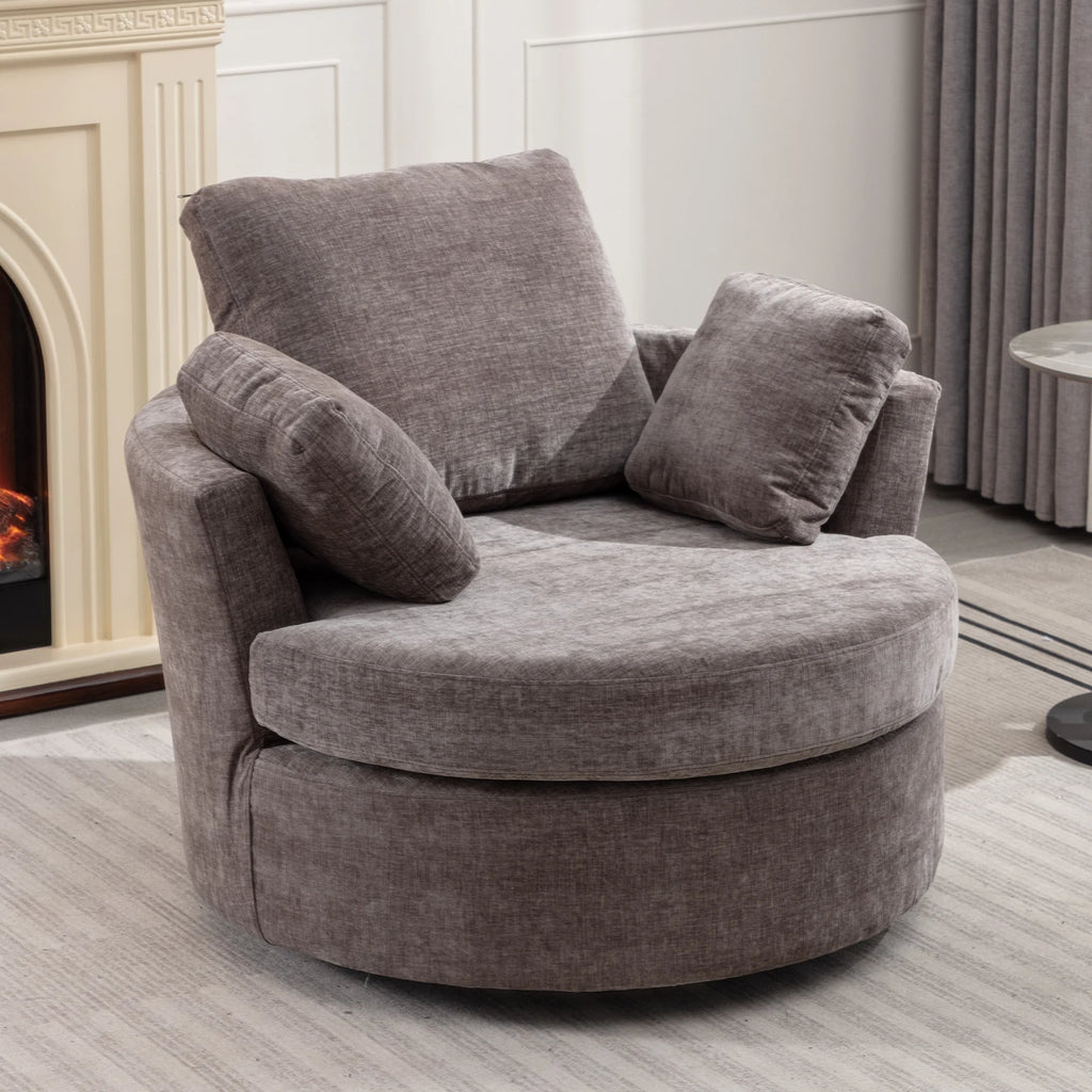 Oversized Round Swivel Accent Chair with 3 Pillows M14959